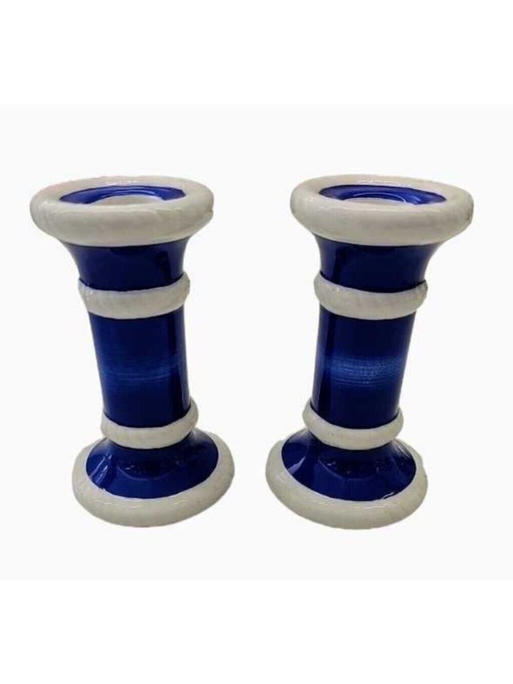 Vintage Lefton Ceramic Blue & White Candle Holders Pair 6.5" Tall